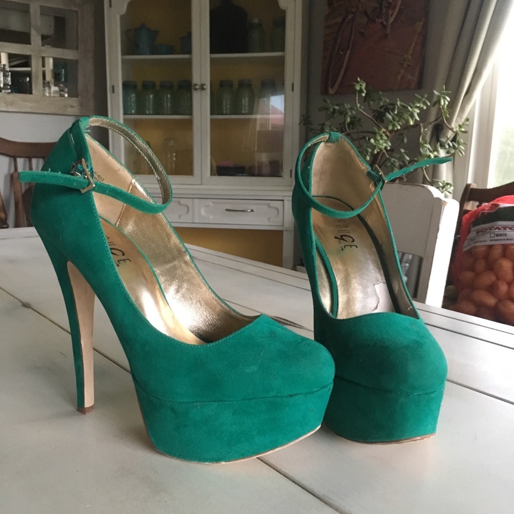 Green strap high heels